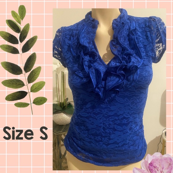 Women’s Blue Lace Top Size S, Excel. Cond. - Picture 1 of 8